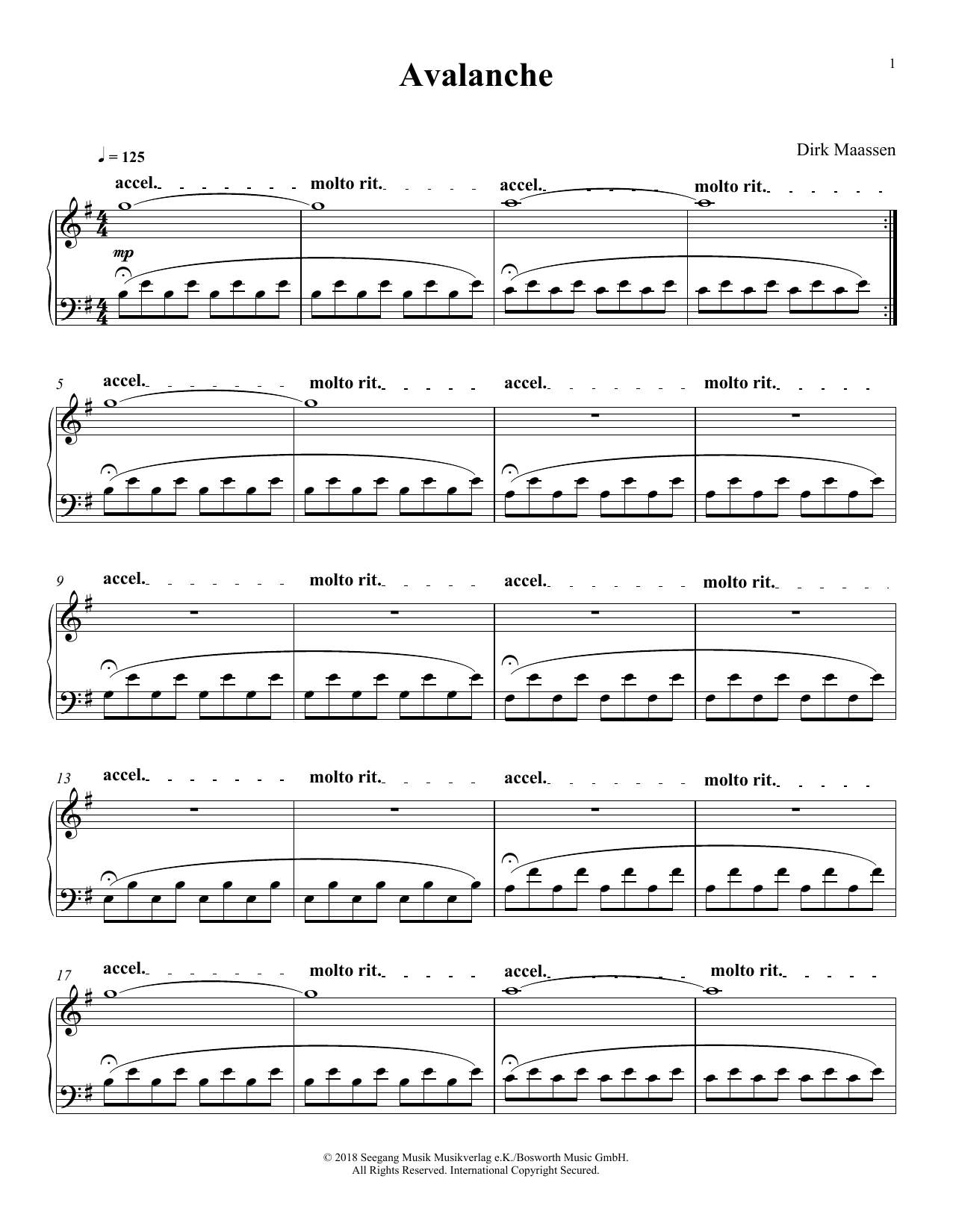 Dirk Maassen Avalanche sheet music notes and chords. Download Printable PDF.