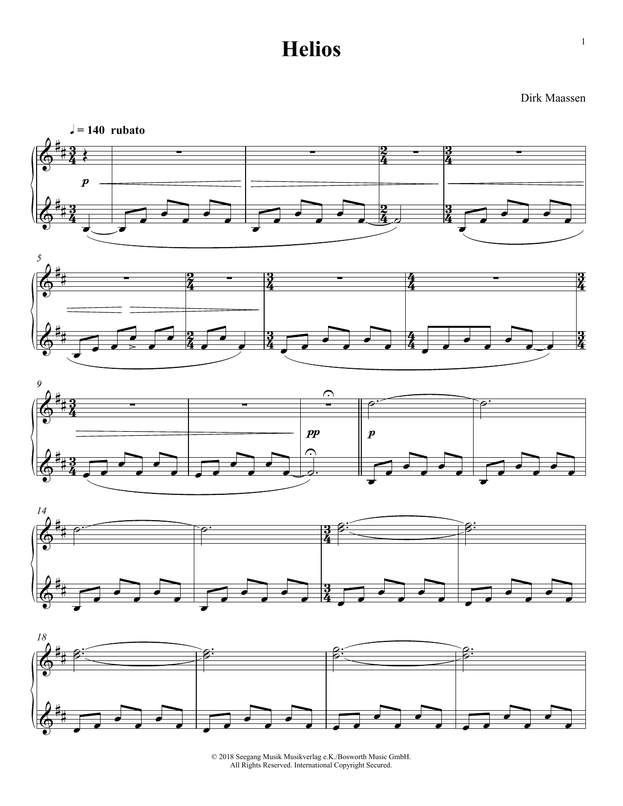 Learn to play Dirk Maassen Helios sheet music for Piano Solo in minutes. Price: 7.8900$ Dirk Maassen Helios sheet music notes and chords arranged for Piano Solo