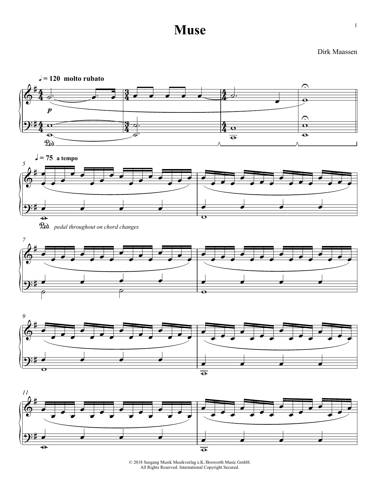 Dirk Maassen Muse sheet music notes and chords. Download Printable PDF.