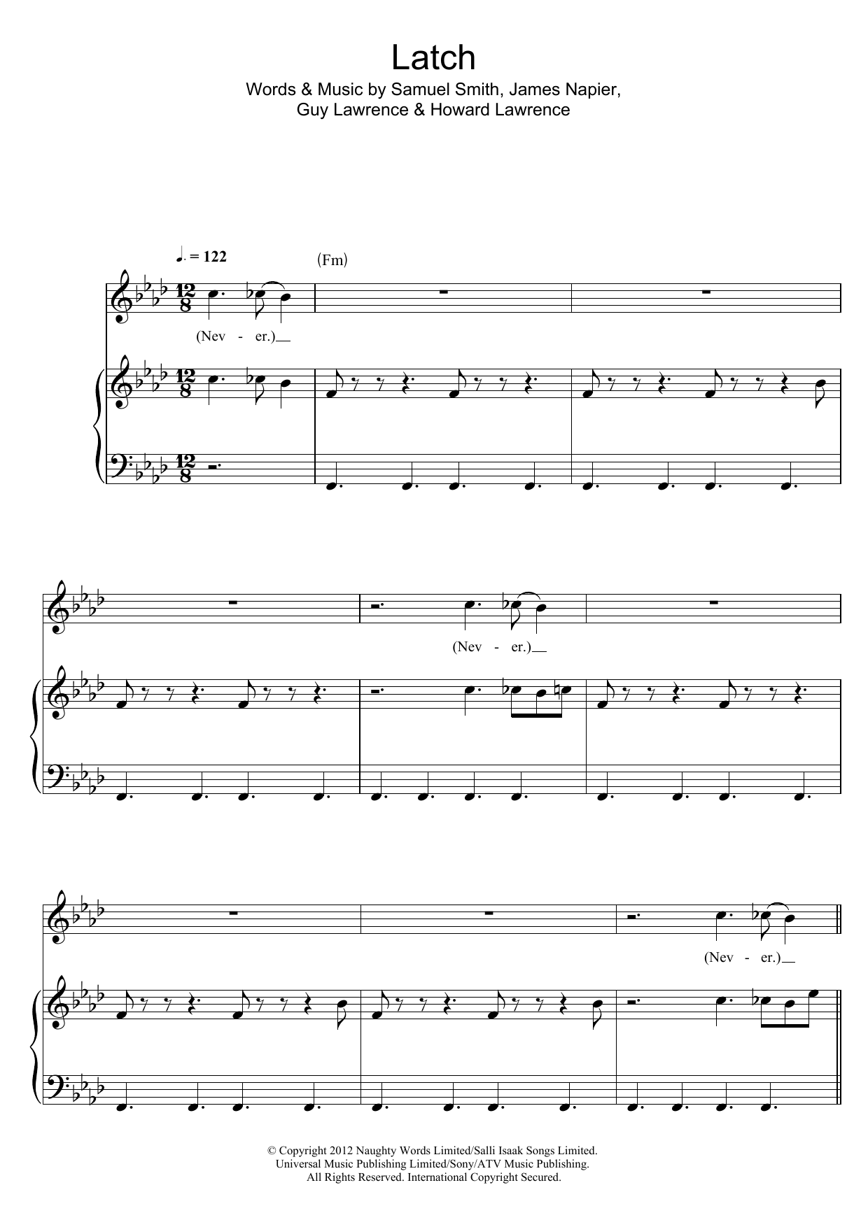 Disclosure Latch (feat. Sam Smith) sheet music notes and chords arranged for Piano, Vocal & Guitar Chords