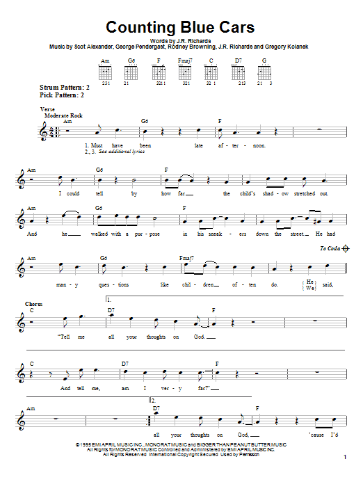 Dishwalla Counting Blue Cars sheet music notes and chords. Download Printable PDF.