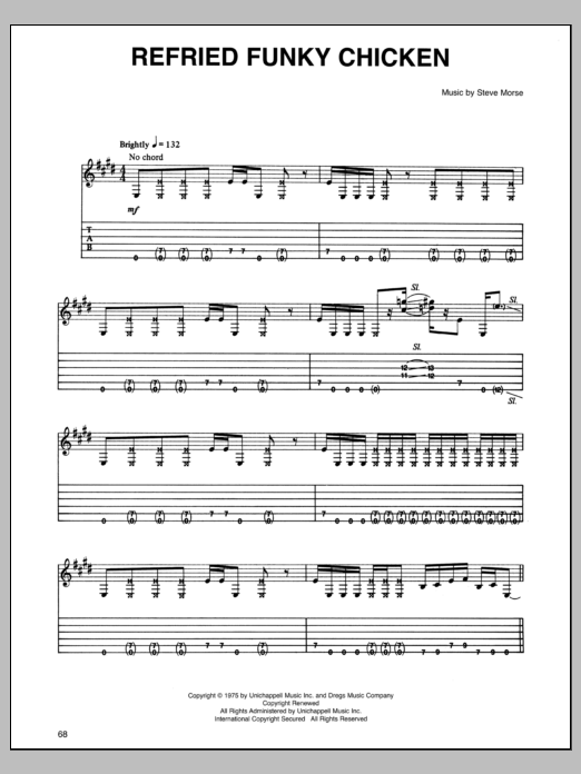 Learn to play Dixie Dregs Refried Funky Chicken sheet music for Guitar Tab in minutes. Price: 7.8900$ Dixie Dregs Refried Funky Chicken sheet music notes and chords arranged for Guitar Tab