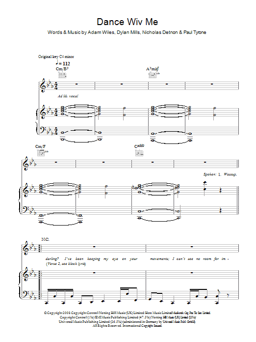 Dizzee Rascal Dance Wiv Me (feat. Calvin Harris & Chrome) sheet music notes and chords arranged for Piano, Vocal & Guitar Chords