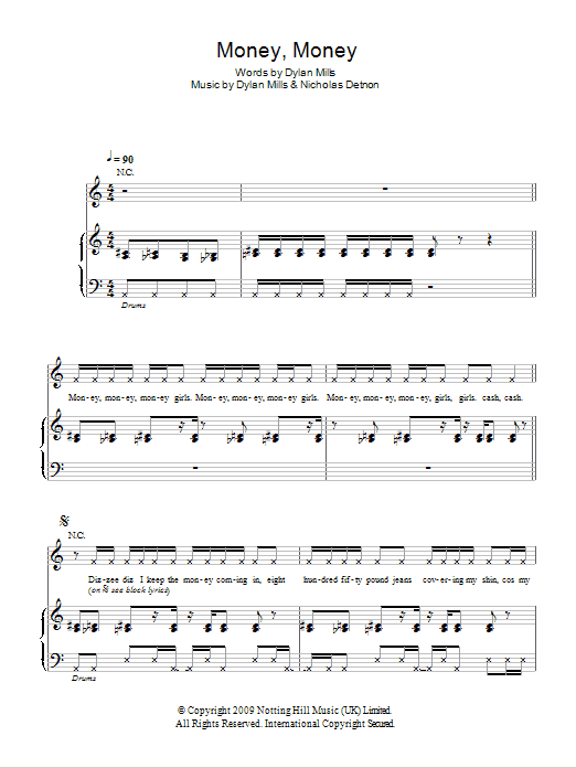 Dizzee Rascal Money, Money sheet music notes and chords arranged for Piano, Vocal & Guitar Chords