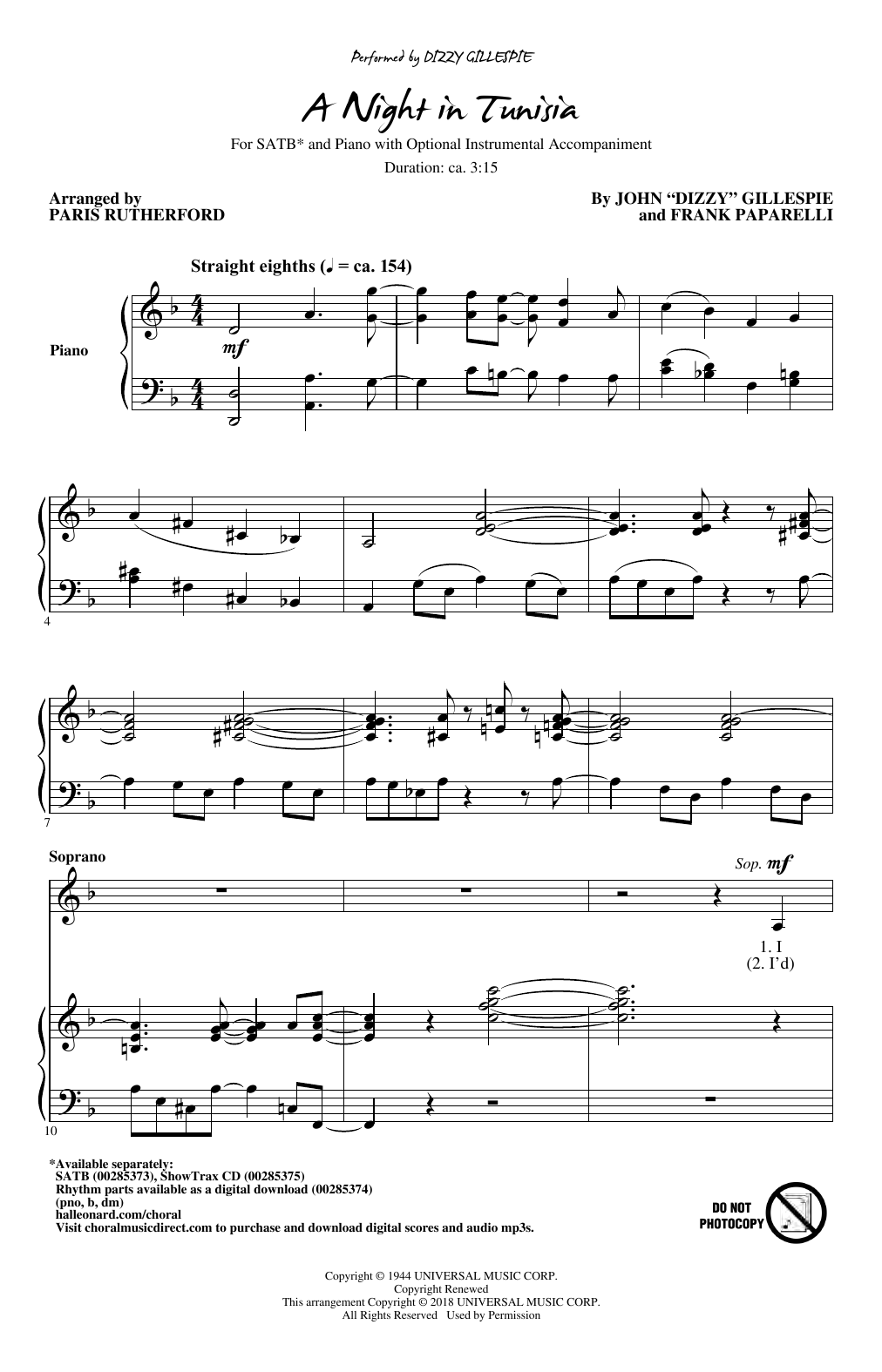 Dizzy Gillespie A Night In Tunisia (arr. Paris Rutherford) sheet music notes and chords. Download Printable PDF.