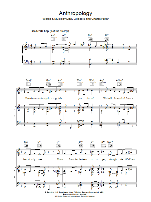 Dizzy Gillespie Anthropology sheet music notes and chords arranged for Piano, Vocal & Guitar Chords