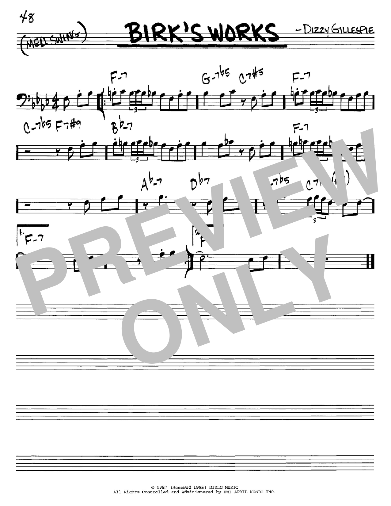 Dizzy Gillespie Birk's Works sheet music notes and chords. Download Printable PDF.