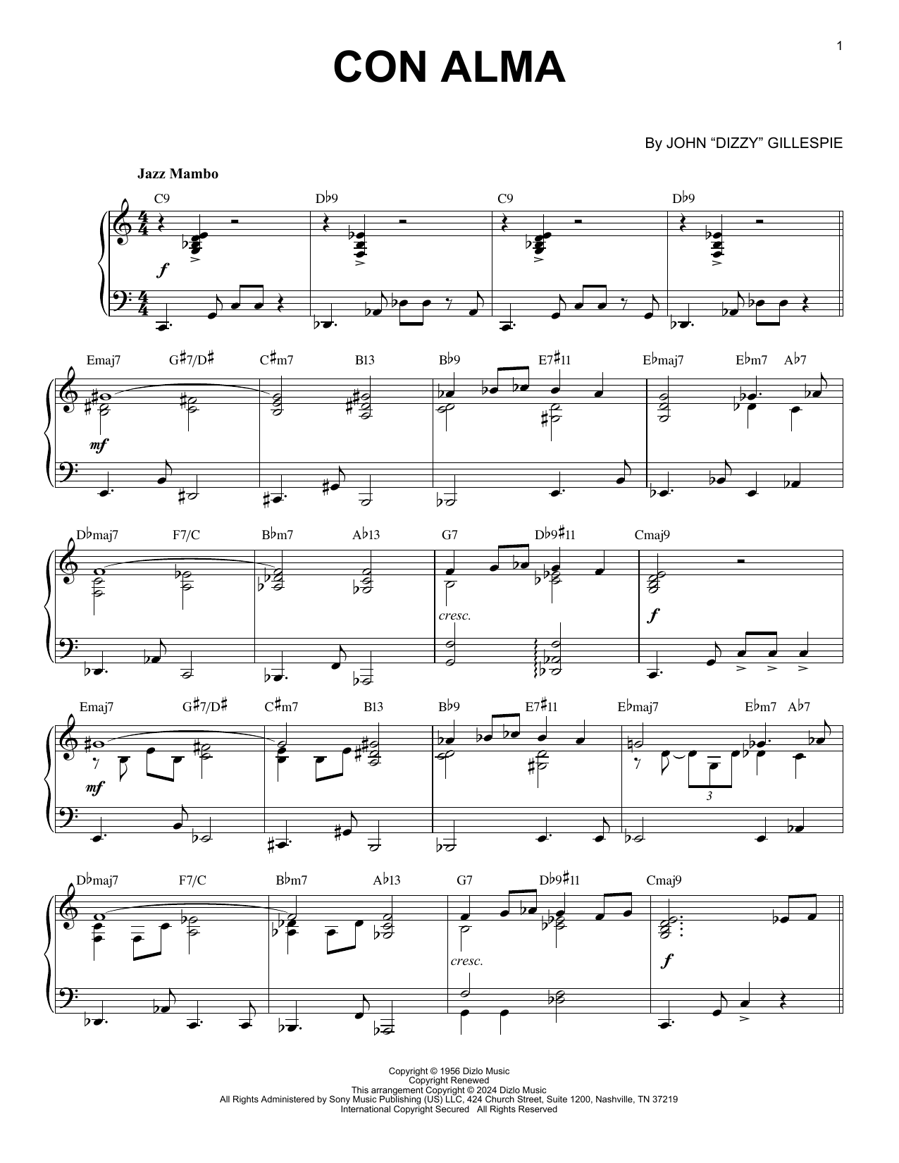 Dizzy Gillespie Con Alma (arr. Brent Edstrom) sheet music notes and chords. Download Printable PDF.