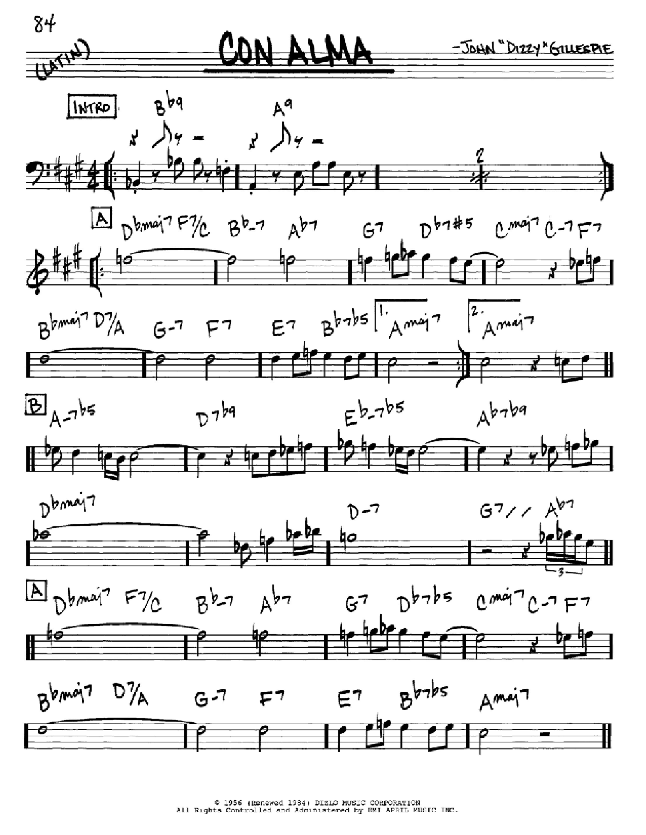 Dizzy Gillespie Con Alma sheet music notes and chords. Download Printable PDF.