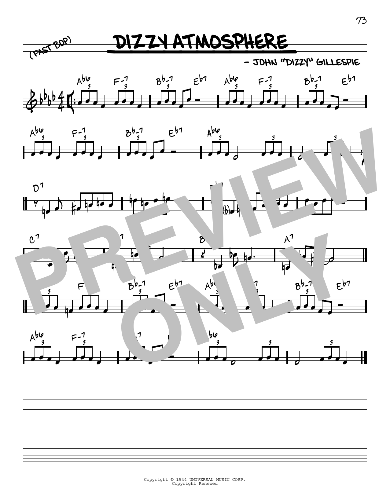 Dizzy Gillespie Dizzy Atmosphere sheet music notes and chords. Download Printable PDF.