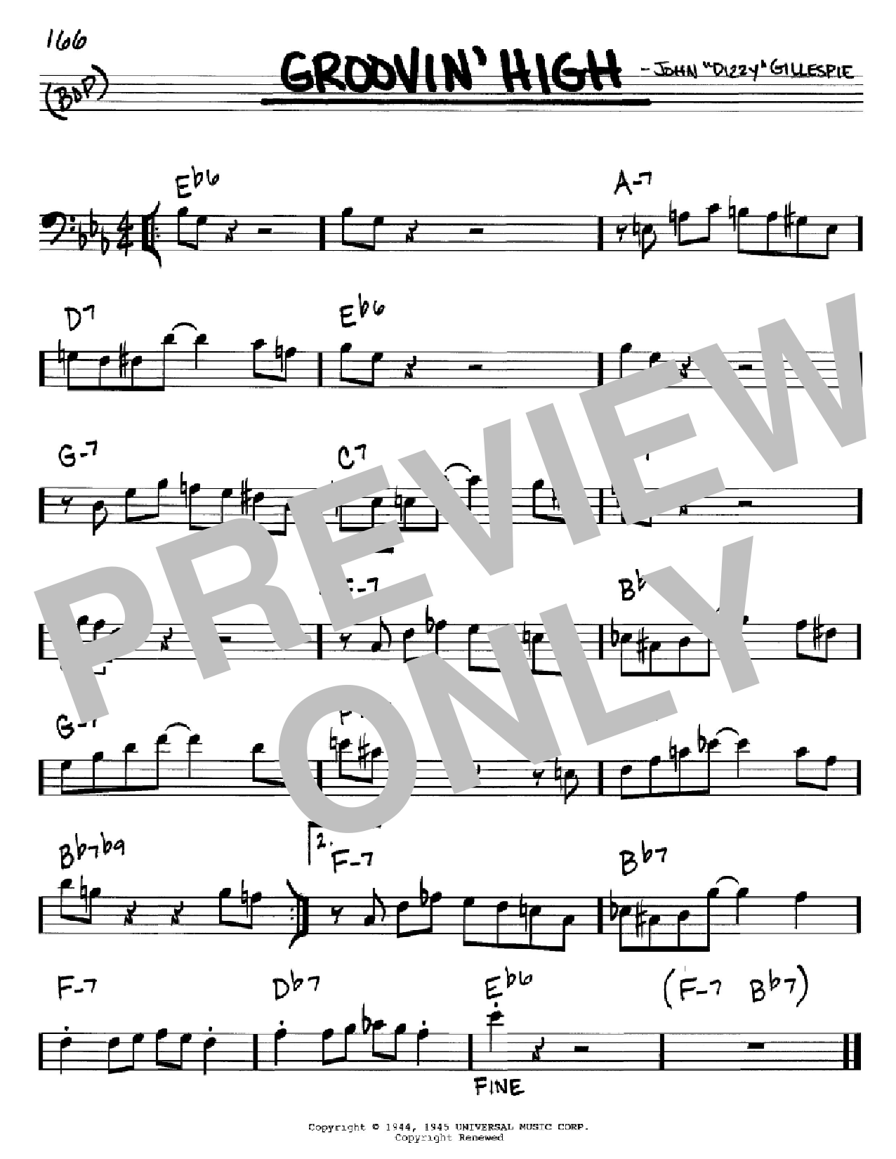 Dizzy Gillespie Groovin' High sheet music notes and chords. Download Printable PDF.