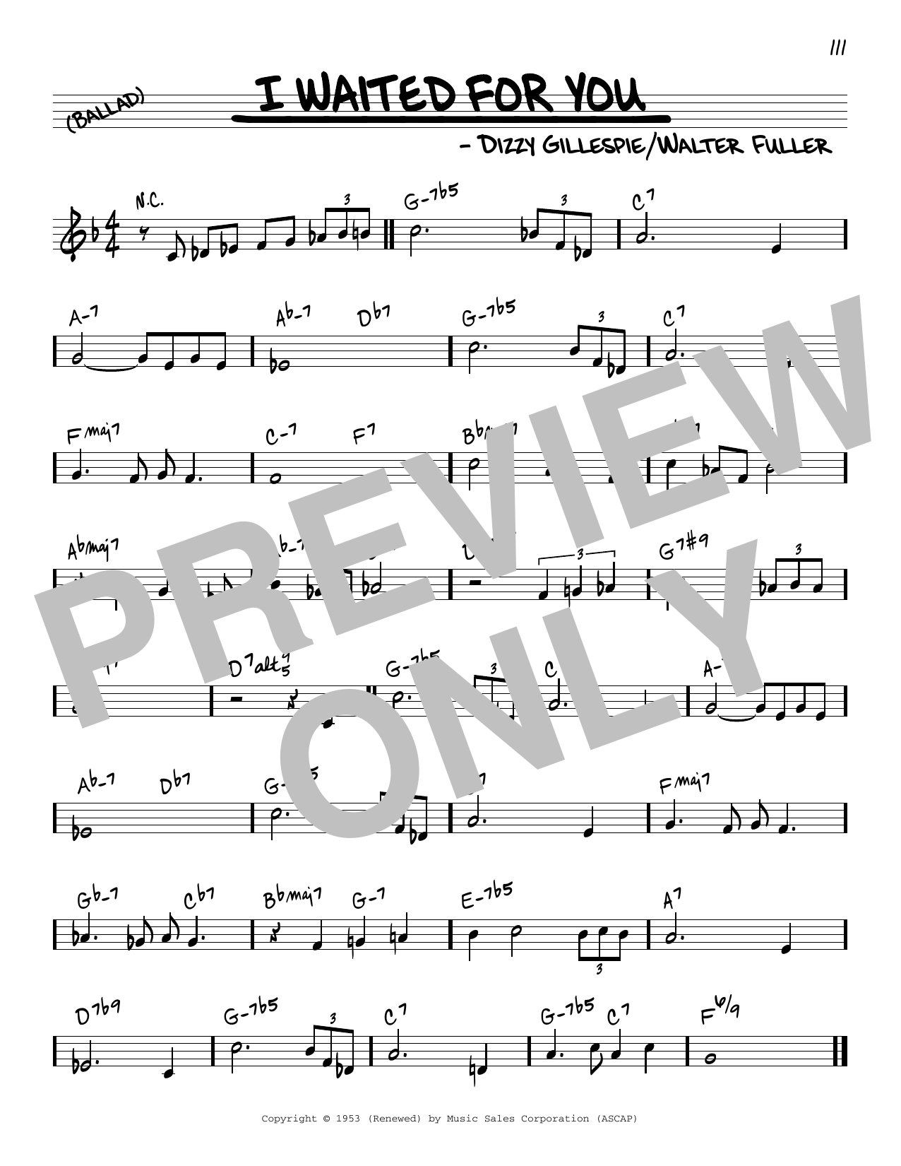 Dizzy Gillespie I Waited For You sheet music notes and chords. Download Printable PDF.