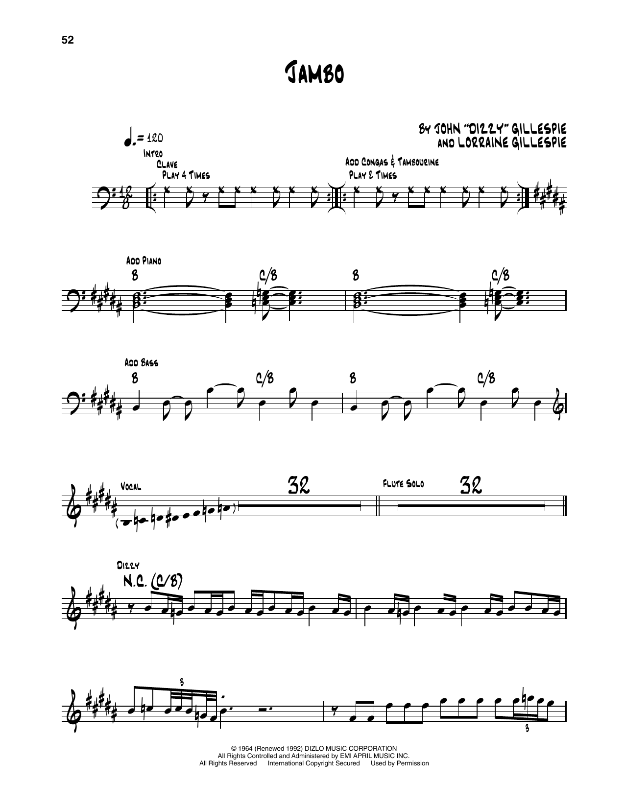 Learn to play Dizzy Gillespie Jambo sheet music for Trumpet Transcription in minutes. Price: 5.9900$ Dizzy Gillespie Jambo sheet music notes and chords arranged for Trumpet Transcription