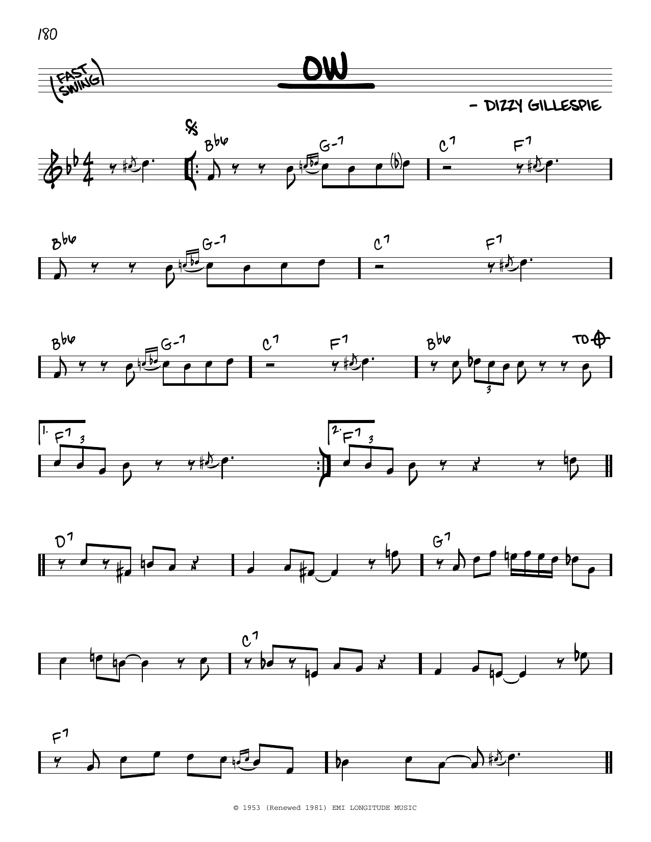 Dizzy Gillespie Ow sheet music notes and chords. Download Printable PDF.