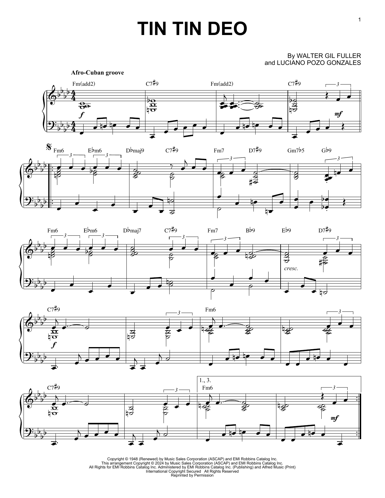 Dizzy Gillespie Tin Tin Deo (arr. Brent Edstrom) sheet music notes and chords. Download Printable PDF.