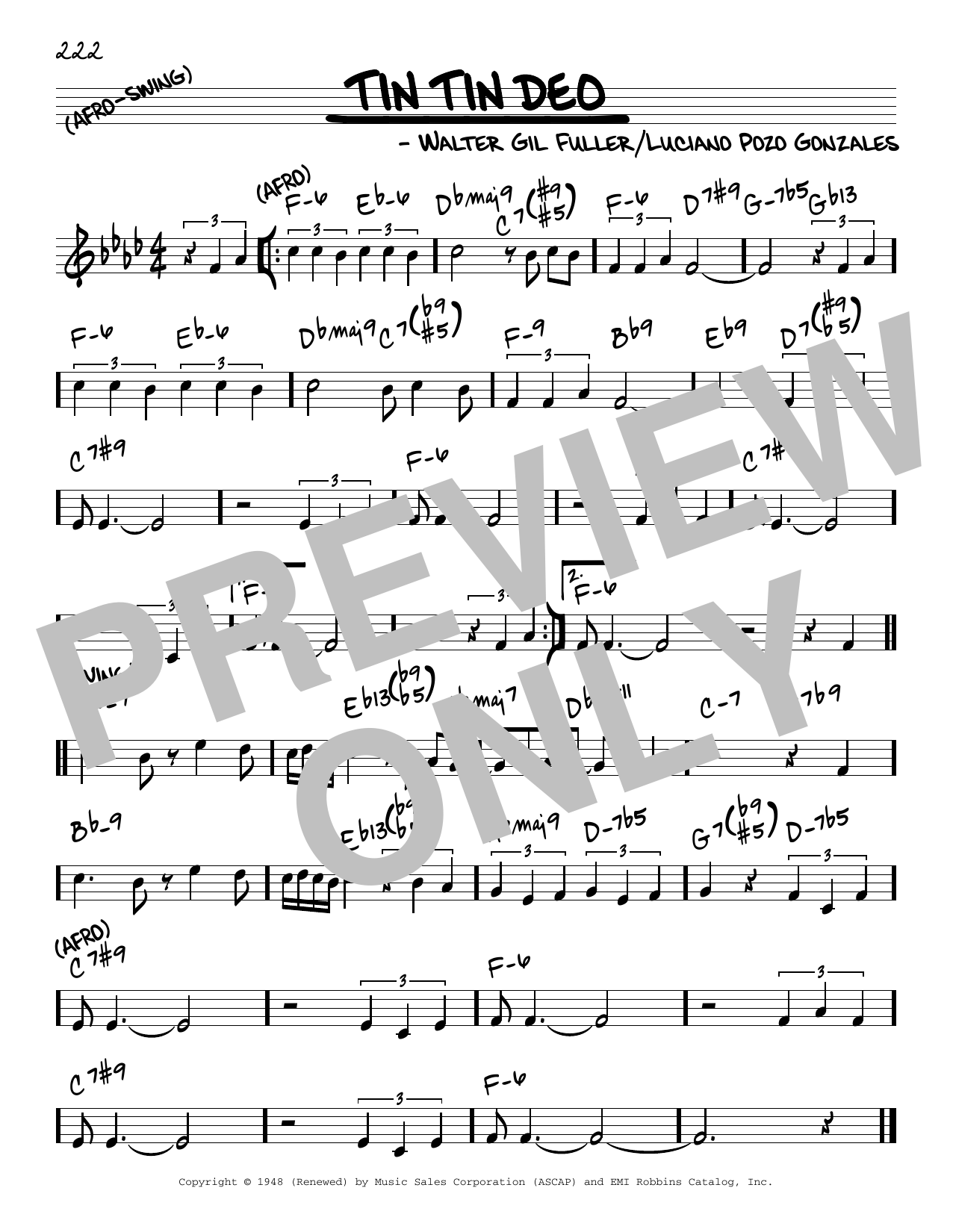 Dizzy Gillespie Tin Tin Deo sheet music notes and chords. Download Printable PDF.