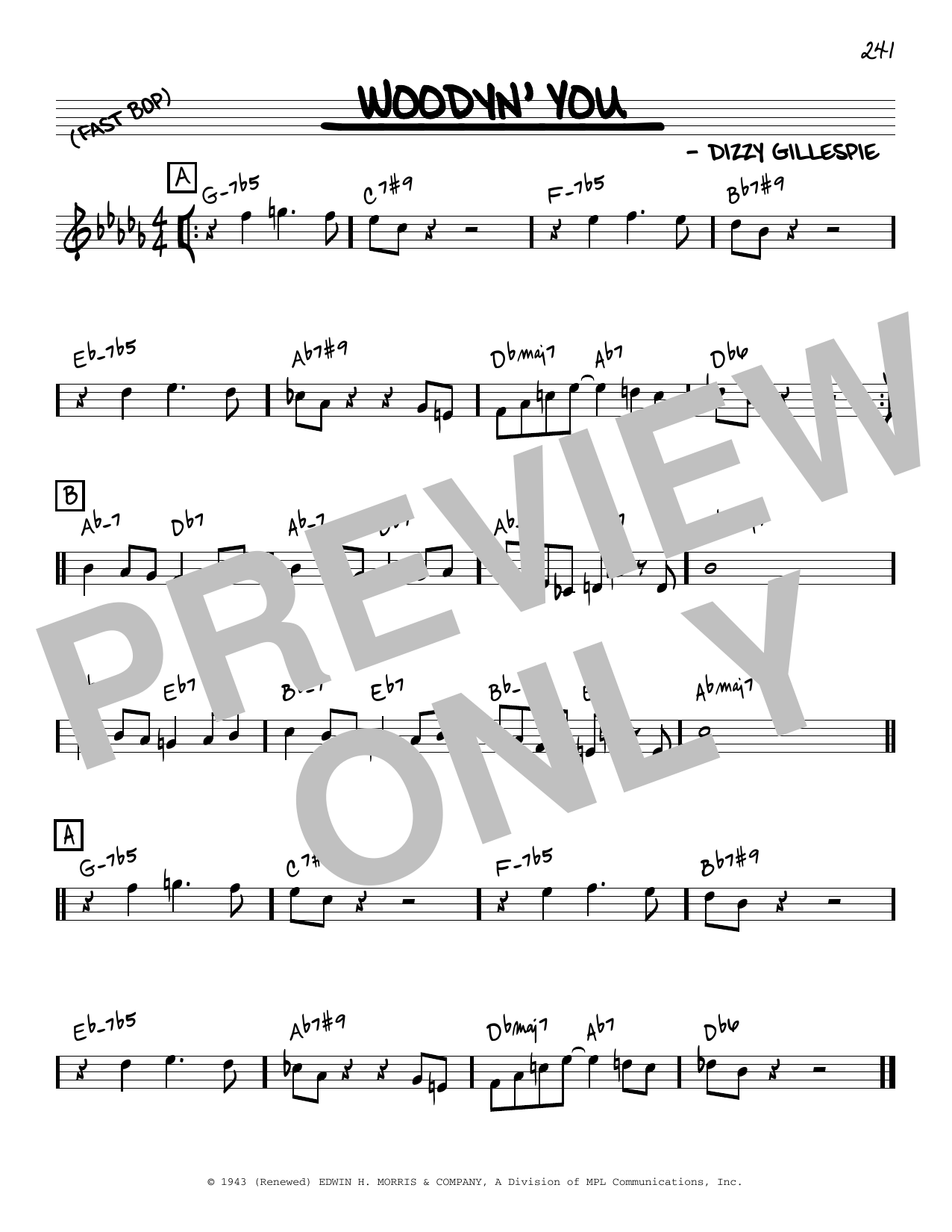 Dizzy Gillespie Woodyn' You sheet music notes and chords. Download Printable PDF.