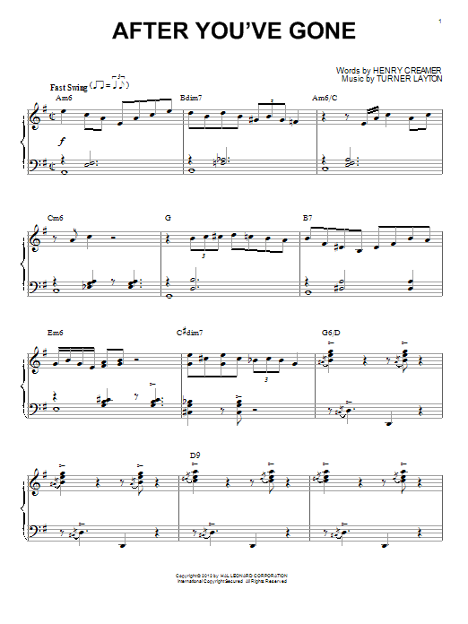 Django Reinhardt After You've Gone (arr. Brent Edstrom) sheet music notes and chords arranged for Piano Solo