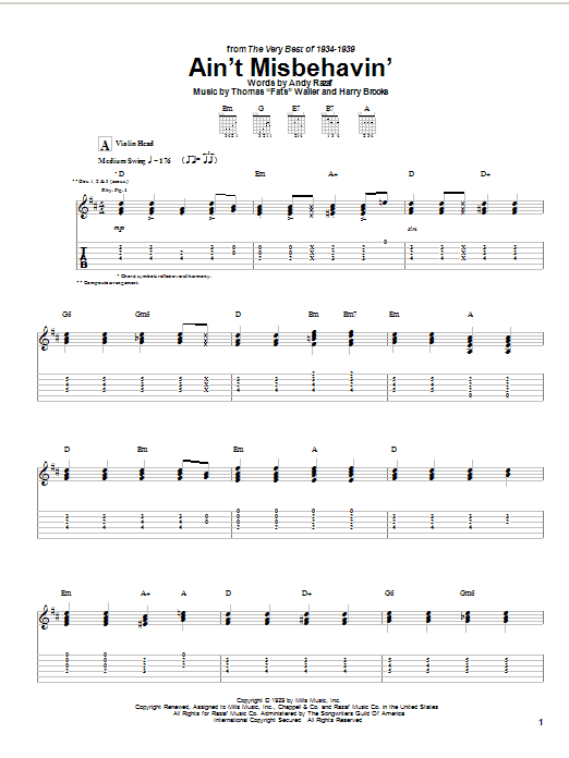 Learn to play Django Reinhardt Ain't Misbehavin' sheet music for Guitar Tab in minutes. Price: 7.8900$ Django Reinhardt Ain't Misbehavin' sheet music notes and chords arranged for Guitar Tab