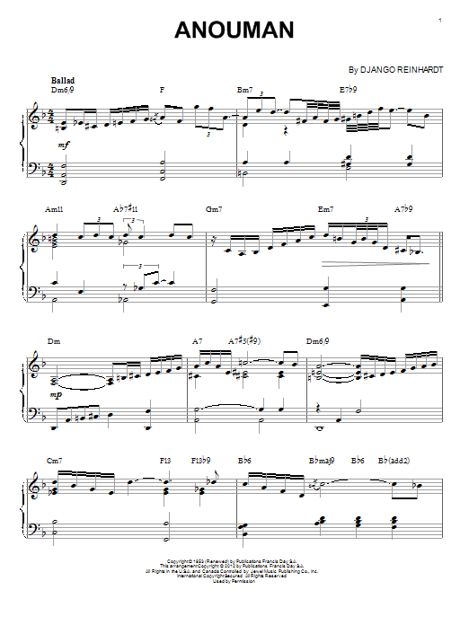 Learn to play Django Reinhardt Anouman (arr. Brent Edstrom) sheet music for Piano Solo in minutes. Price: 7.8900$ Django Reinhardt Anouman (arr. Brent Edstrom) sheet music notes and chords arranged for Piano Solo