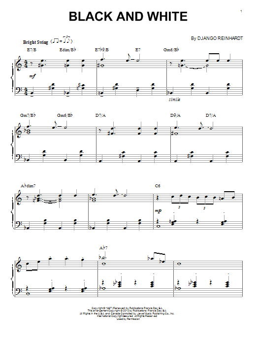 Django Reinhardt Black And White (arr. Brent Edstrom) sheet music notes and chords arranged for Piano Solo
