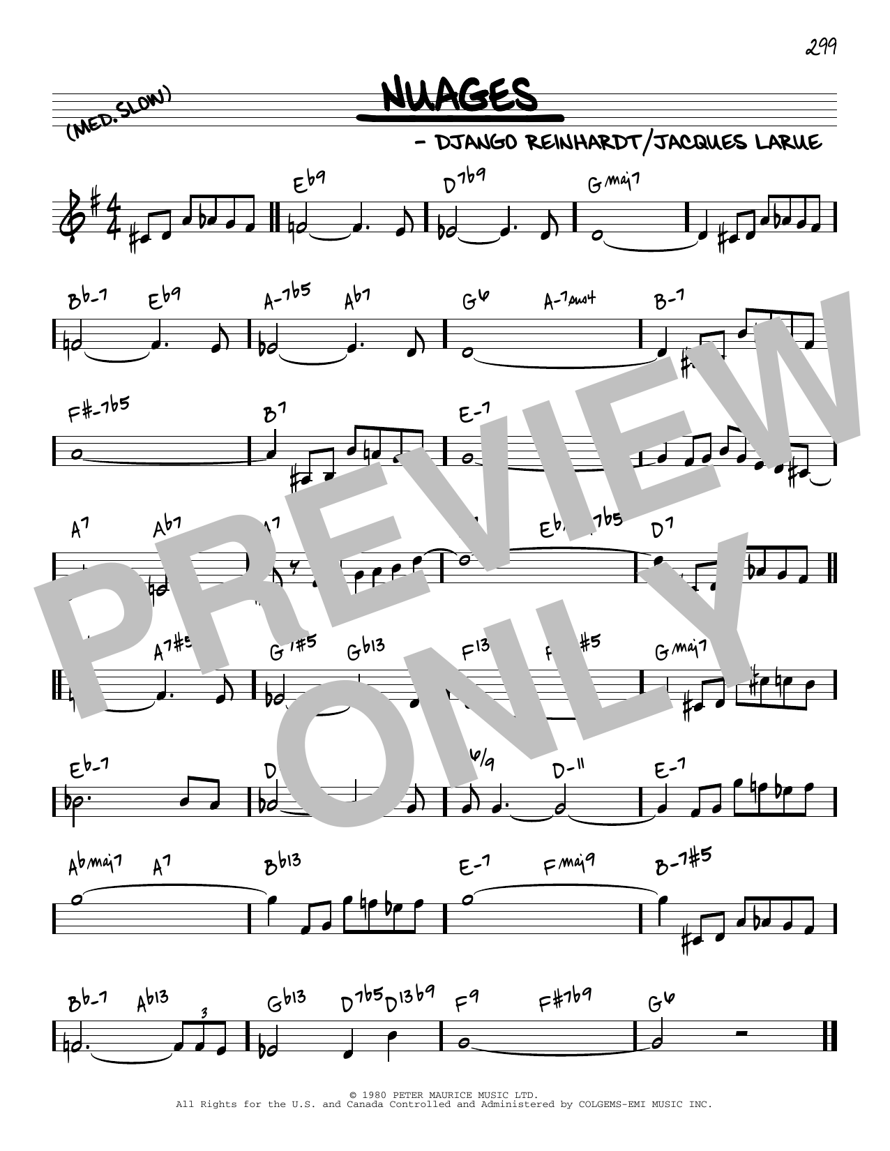 Django Reinhardt Nuages [Reharmonized version] (arr. Jack Grassel) sheet music notes and chords arranged for Real Book – Melody & Chords