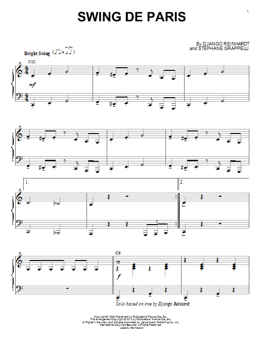 Learn to play Django Reinhardt Swing De Paris (arr. Brent Edstrom) sheet music for Piano Solo in minutes. Price: 7.8900$ Django Reinhardt Swing De Paris (arr. Brent Edstrom) sheet music notes and chords arranged for Piano Solo