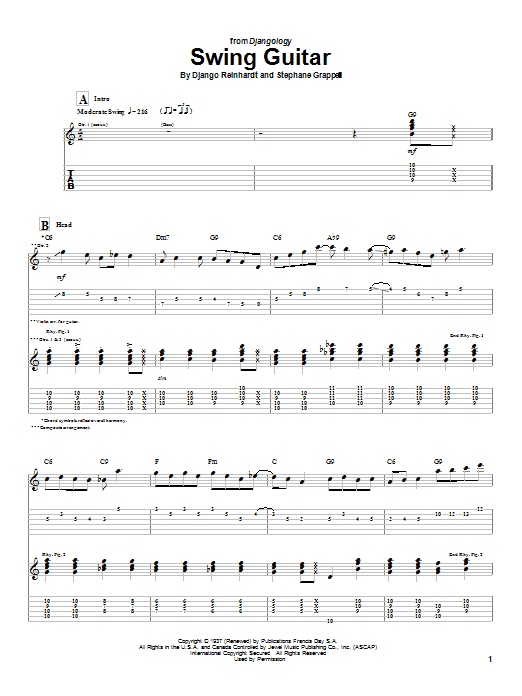 Django Reinhardt Swing Guitar sheet music notes and chords. Download Printable PDF.