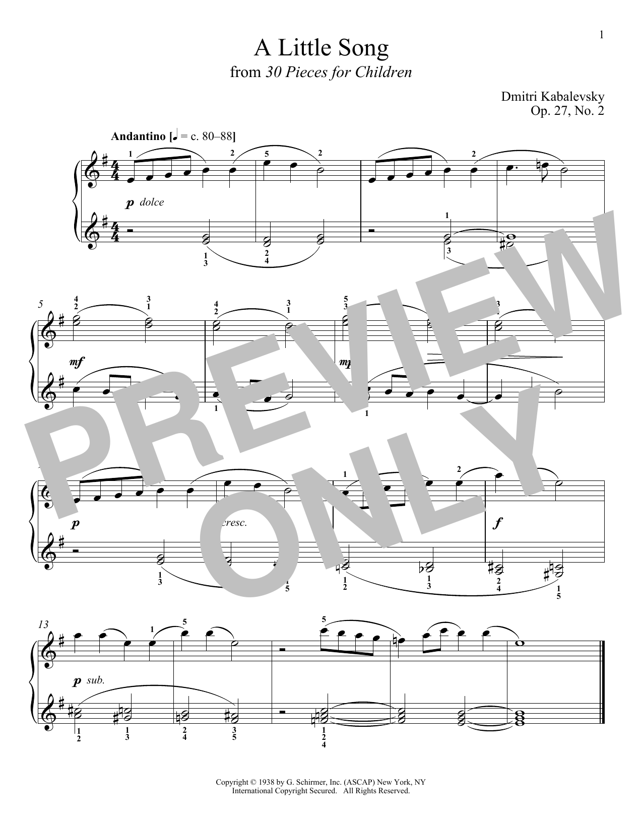 Learn to play Dmitri Kabalevsky A Little Song, Op. 27, No. 2 sheet music for Piano Solo in minutes. Price: 7.8900$ Dmitri Kabalevsky A Little Song, Op. 27, No. 2 sheet music notes and chords arranged for Piano Solo