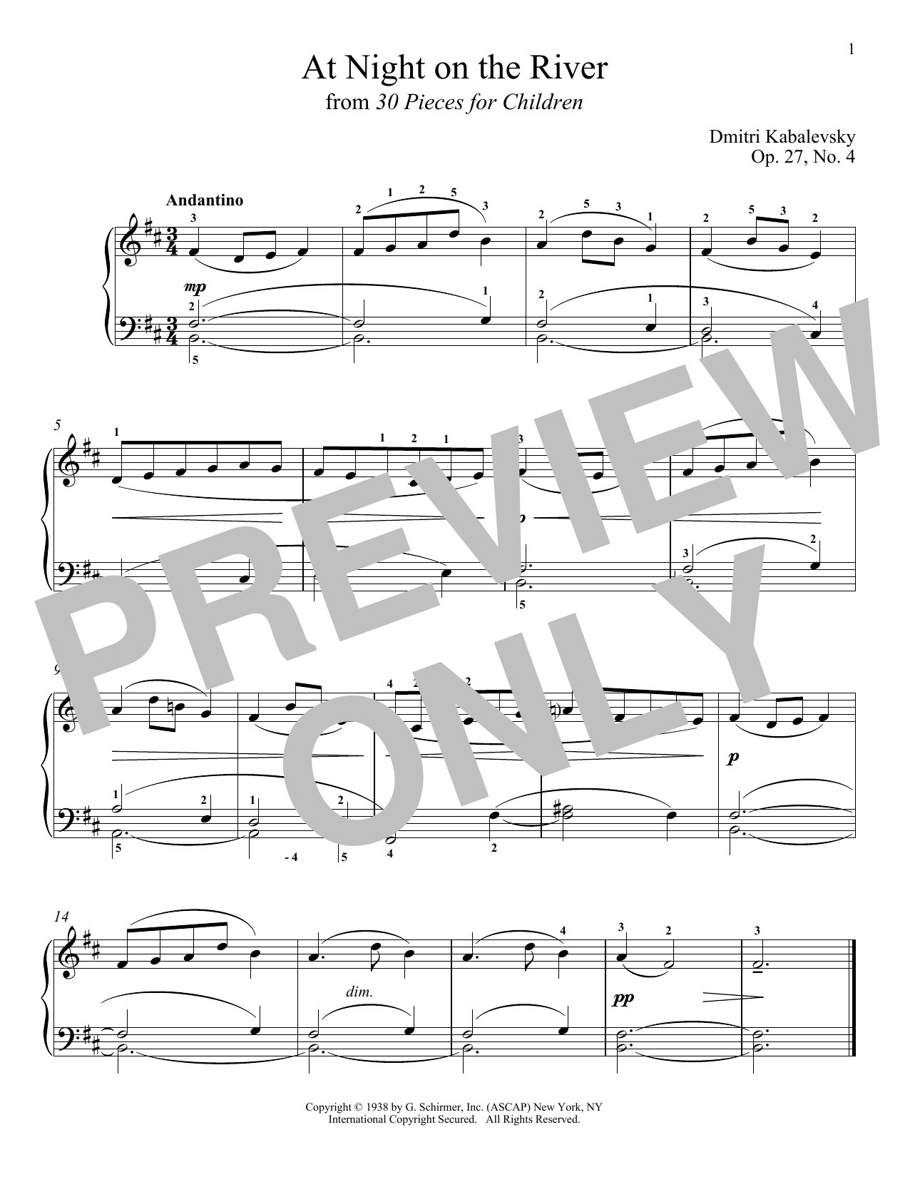 Learn to play Dmitri Kabalevsky At Night On The River sheet music for Piano Solo in minutes. Price: 7.8900$ Dmitri Kabalevsky At Night On The River sheet music notes and chords arranged for Piano Solo