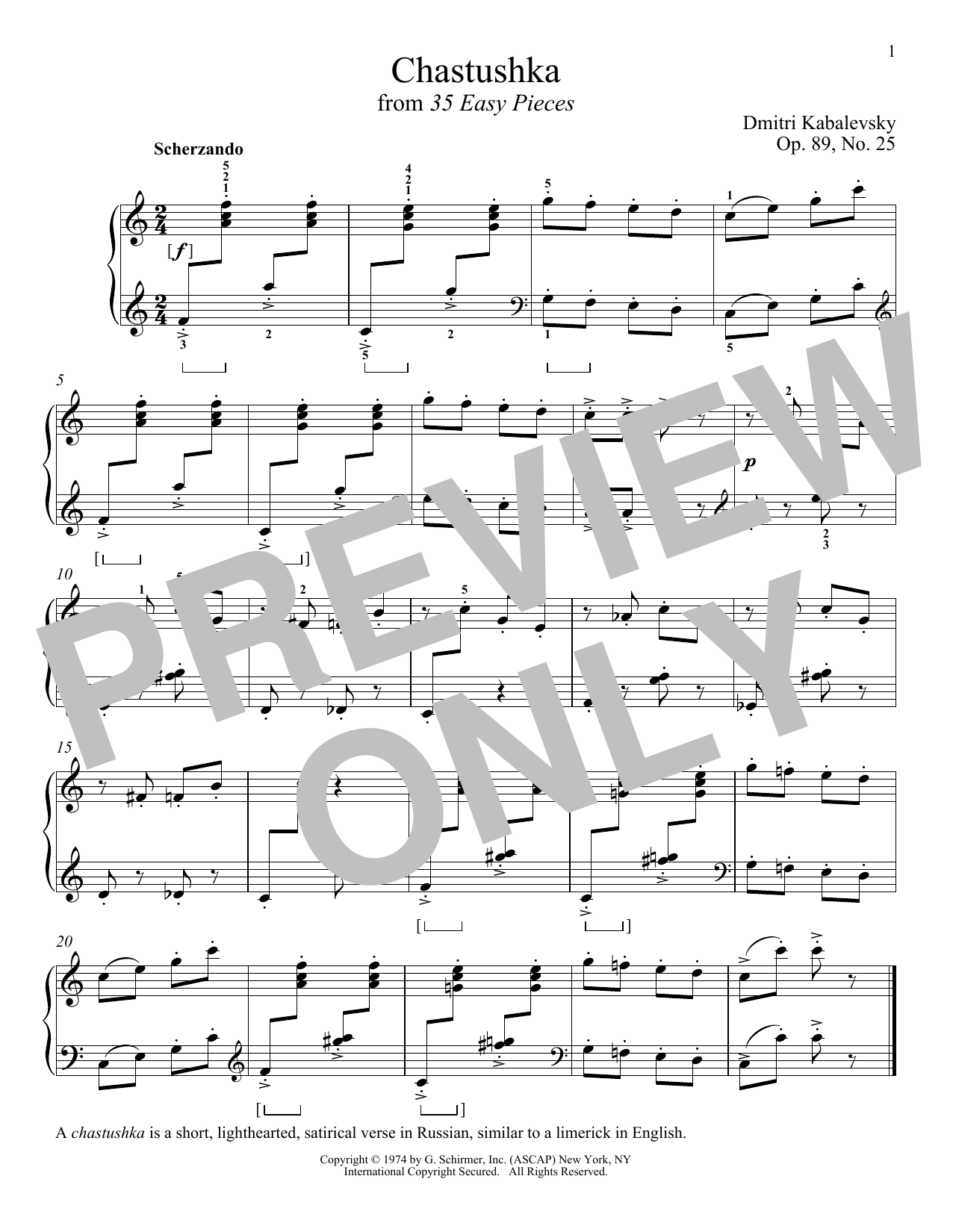 Learn to play Dmitri Kabalevsky Chastushka, Op. 89, No. 25 sheet music for Piano Solo in minutes. Price: 7.8900$ Dmitri Kabalevsky Chastushka, Op. 89, No. 25 sheet music notes and chords arranged for Piano Solo
