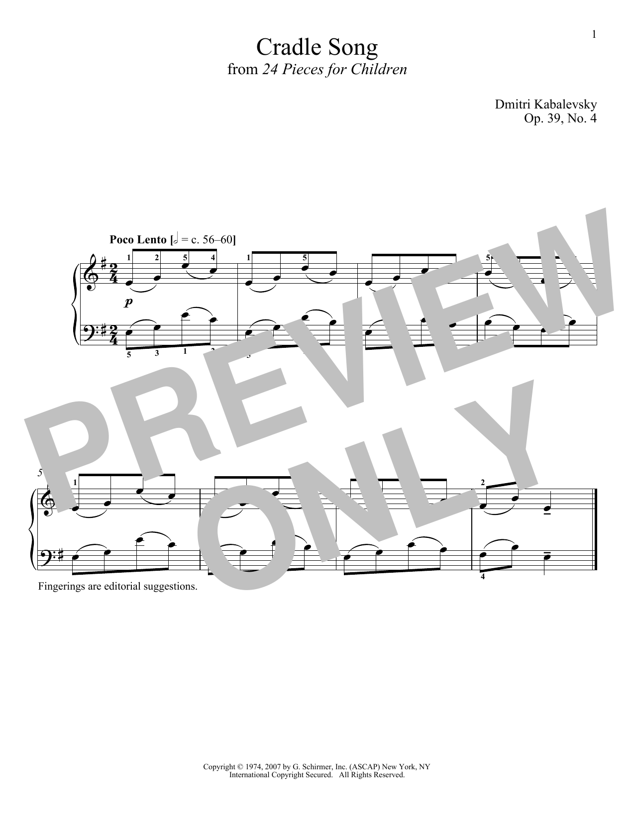 Learn to play Dmitri Kabalevsky Cradle Song, Op. 39, No. 4 sheet music for Piano Solo in minutes. Price: 7.8900$ Dmitri Kabalevsky Cradle Song, Op. 39, No. 4 sheet music notes and chords arranged for Piano Solo