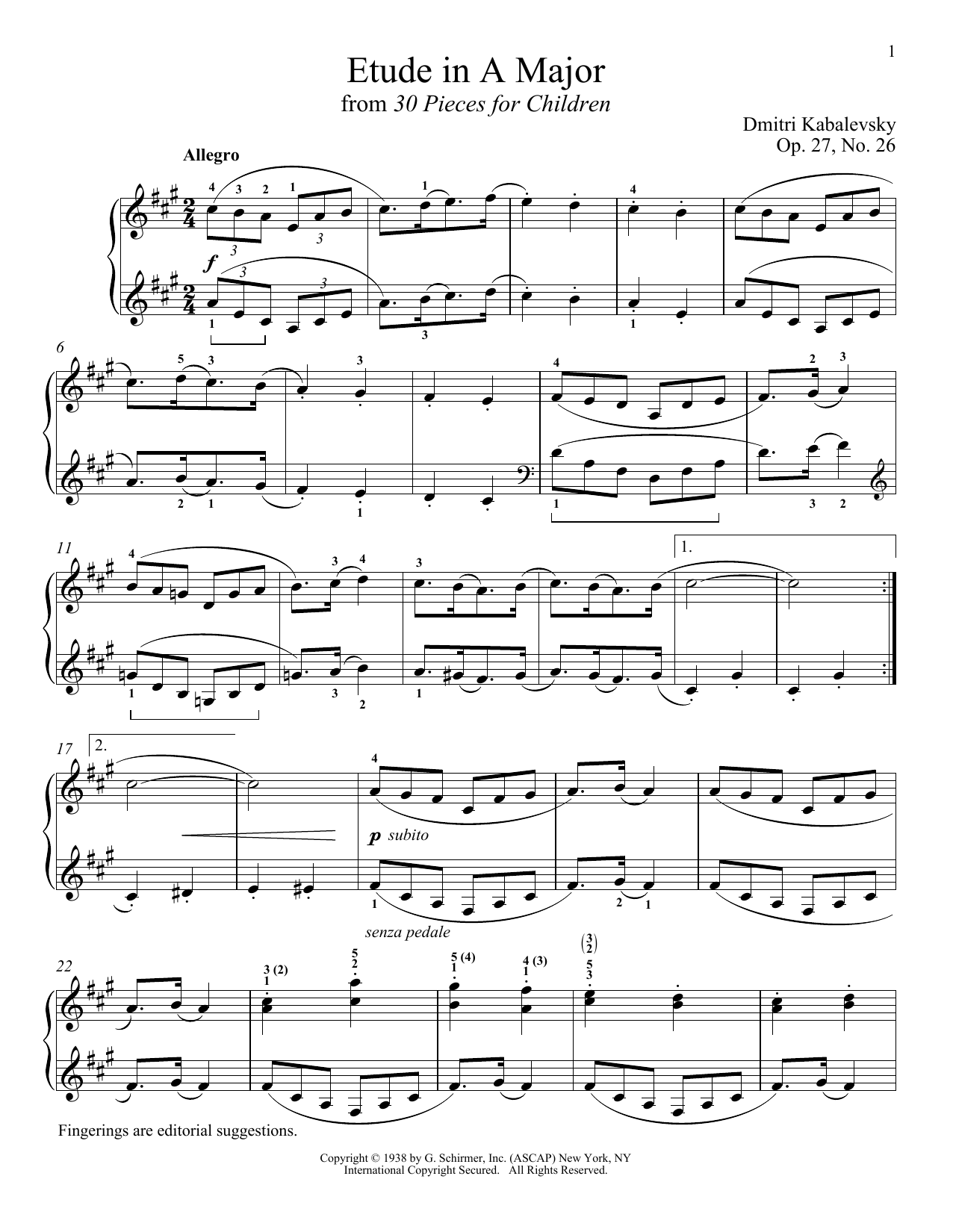 Dmitri Kabalevsky Etude In A Major, OP. 27, No. 26 sheet music notes and chords. Download Printable PDF.