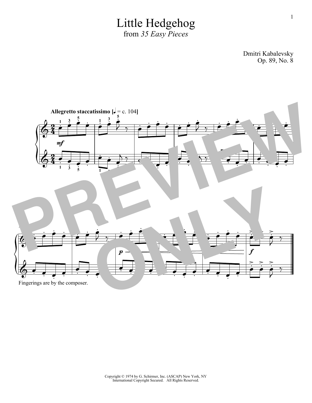 Learn to play Dmitri Kabalevsky Little Hedgehog, Op. 89, No. 8 sheet music for Piano Solo in minutes. Price: 7.8900$ Dmitri Kabalevsky Little Hedgehog, Op. 89, No. 8 sheet music notes and chords arranged for Piano Solo