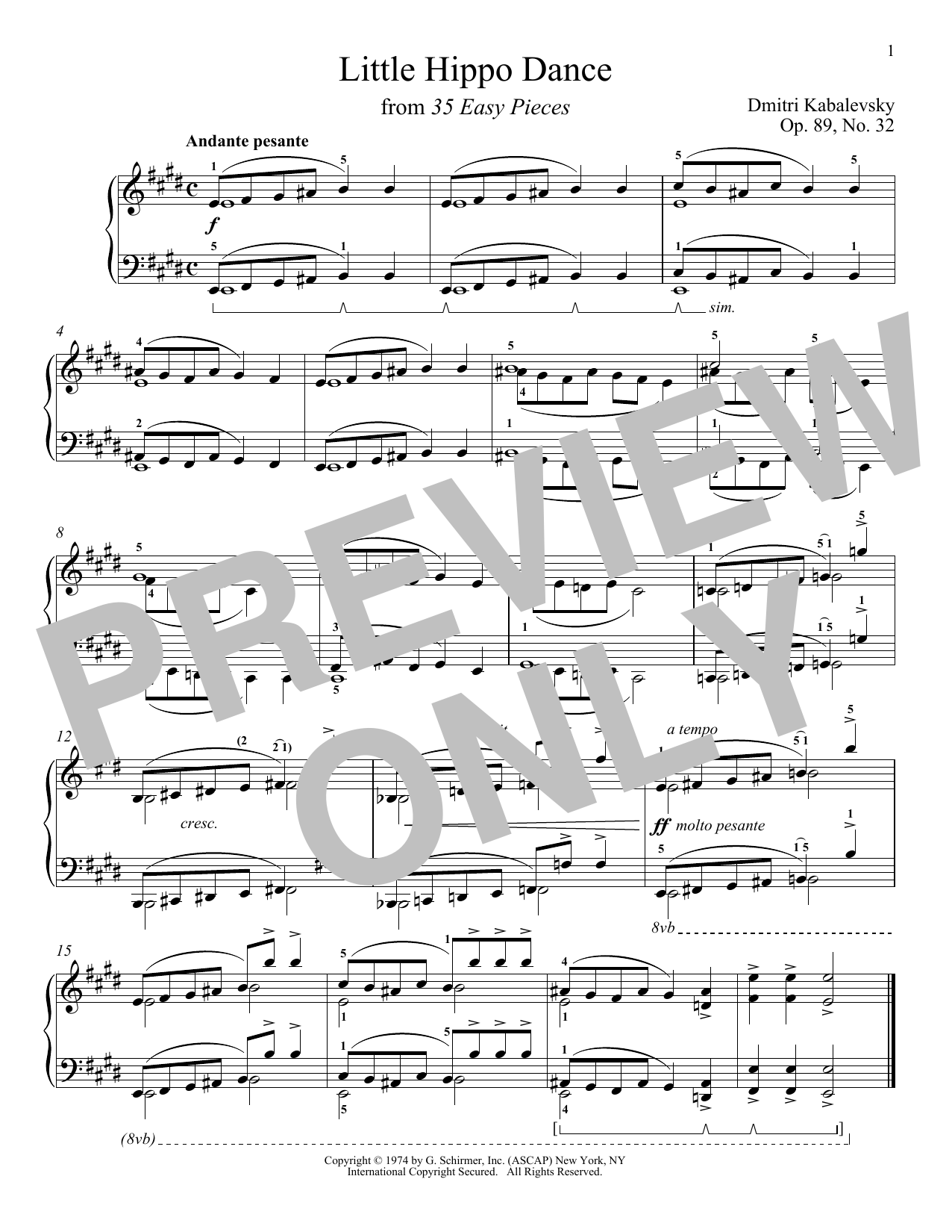 Learn to play Dmitri Kabalevsky Little Hippo Dance, Op. 89, No. 32 sheet music for Piano Solo in minutes. Price: 7.8900$ Dmitri Kabalevsky Little Hippo Dance, Op. 89, No. 32 sheet music notes and chords arranged for Piano Solo