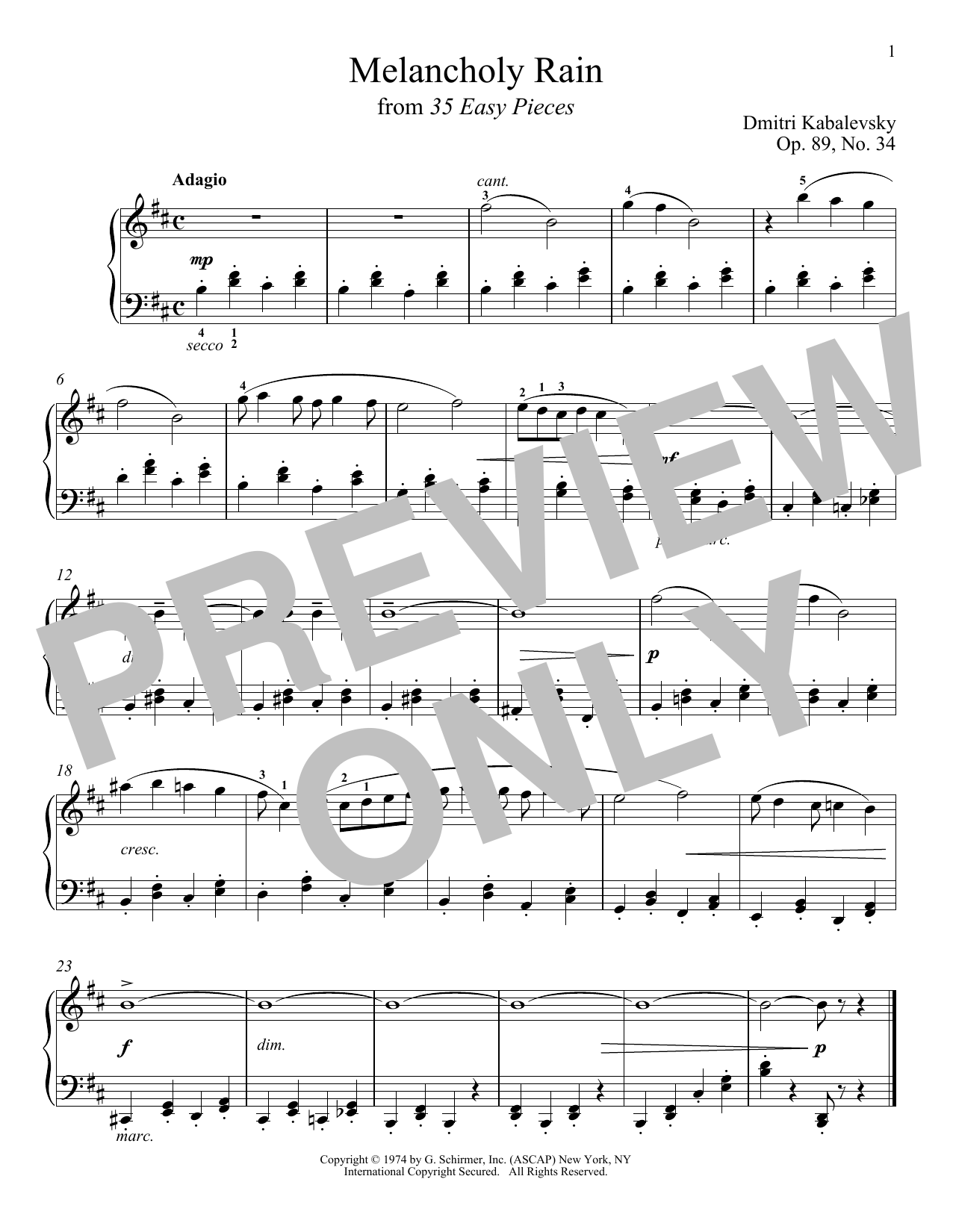 Learn to play Dmitri Kabalevsky Melancholy Rain, Op. 89, No. 34 sheet music for Piano Solo in minutes. Price: 7.8900$ Dmitri Kabalevsky Melancholy Rain, Op. 89, No. 34 sheet music notes and chords arranged for Piano Solo