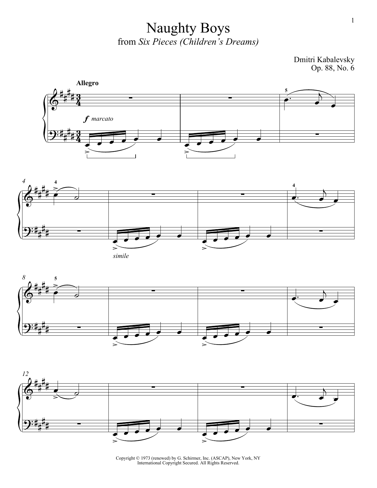 Learn to play Dmitri Kabalevsky Naughty Boys, Op. 88, No. 6 sheet music for Piano Solo in minutes. Price: 7.8900$ Dmitri Kabalevsky Naughty Boys, Op. 88, No. 6 sheet music notes and chords arranged for Piano Solo