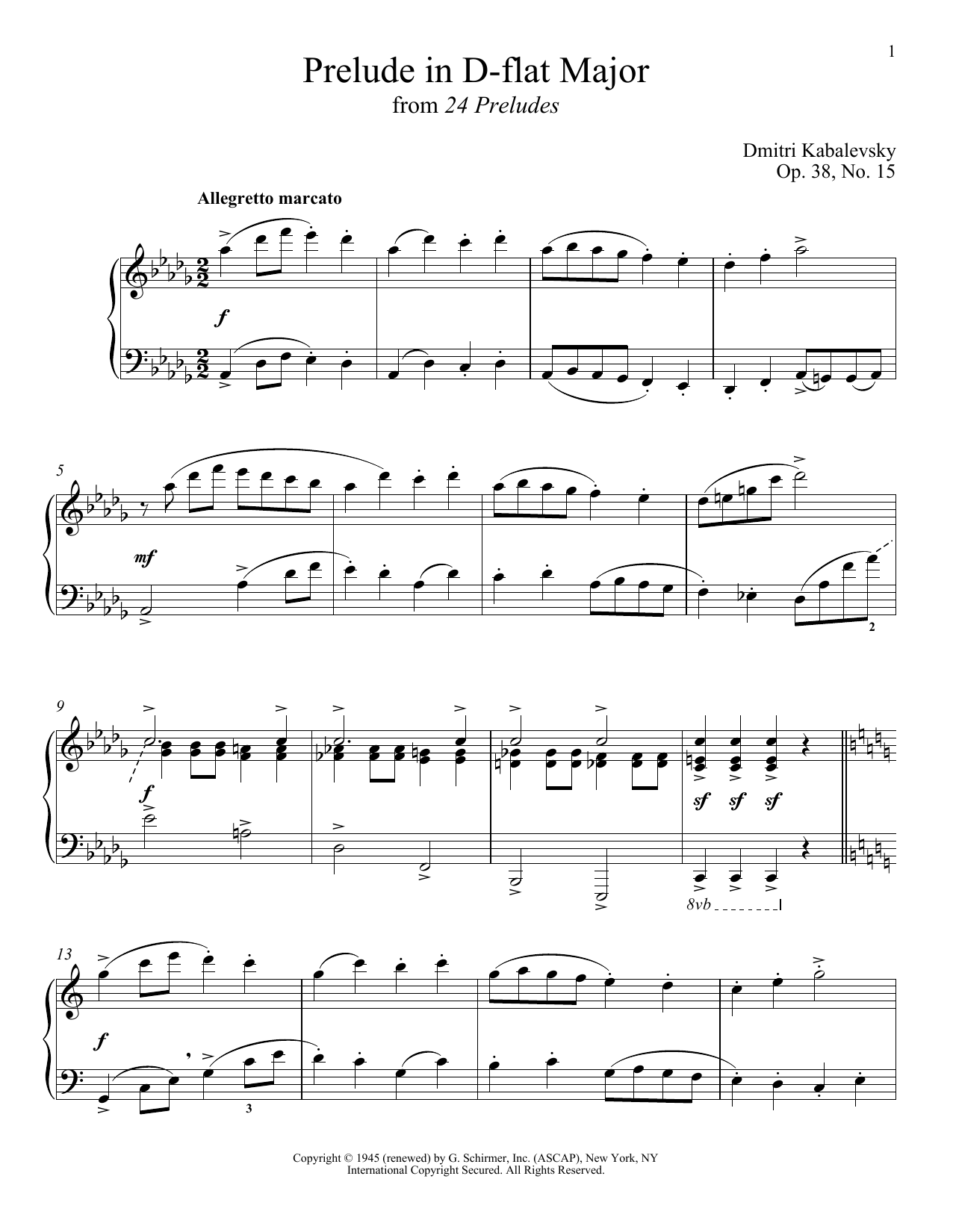 Learn to play Dmitri Kabalevsky Prelude In D Flat Major, Op. 38, No. 15 sheet music for Piano Solo in minutes. Price: 7.8900$ Dmitri Kabalevsky Prelude In D Flat Major, Op. 38, No. 15 sheet music notes and chords arranged for Piano Solo