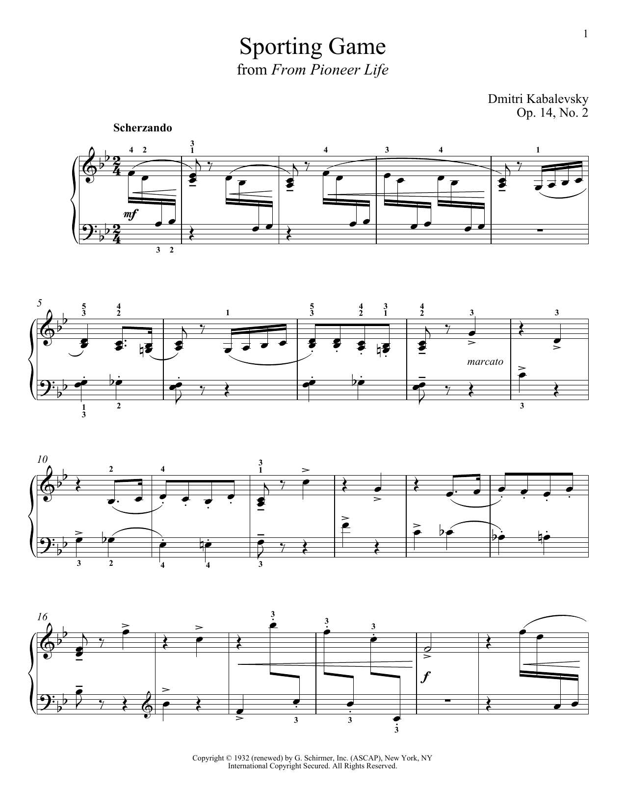 Learn to play Dmitri Kabalevsky Sporting Game, Op. 14, No. 2 sheet music for Piano Solo in minutes. Price: 7.8900$ Dmitri Kabalevsky Sporting Game, Op. 14, No. 2 sheet music notes and chords arranged for Piano Solo