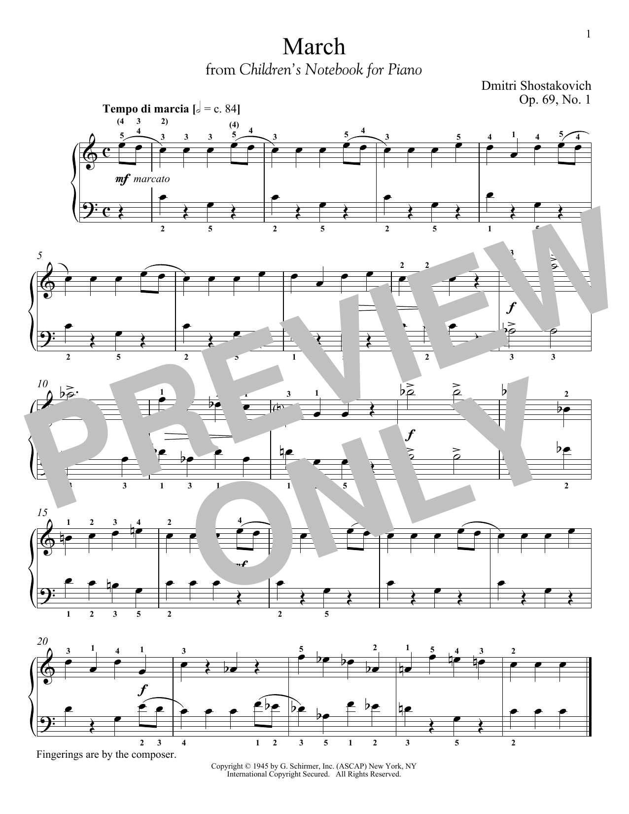 Dmitri Shostakovich March, Op. 69, No. 1 sheet music notes and chords. Download Printable PDF.