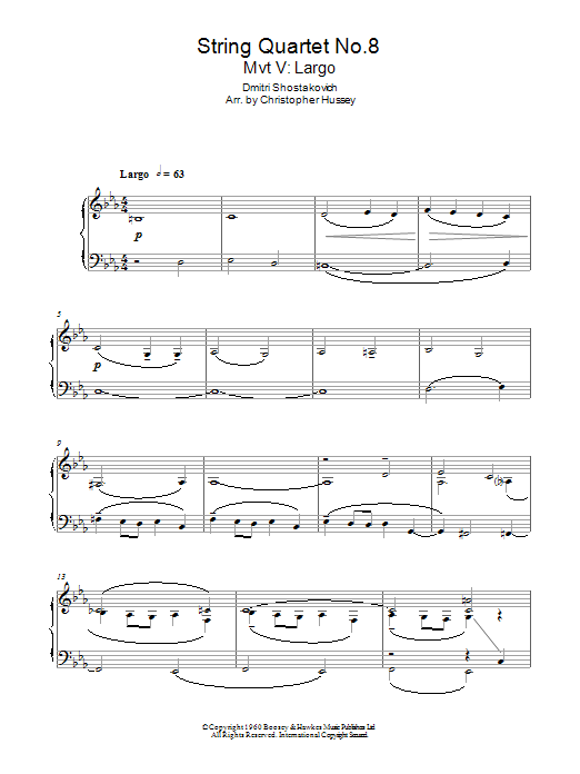 Dmitri Shostakovich String Quartet No. 8 sheet music notes and chords arranged for Piano Solo