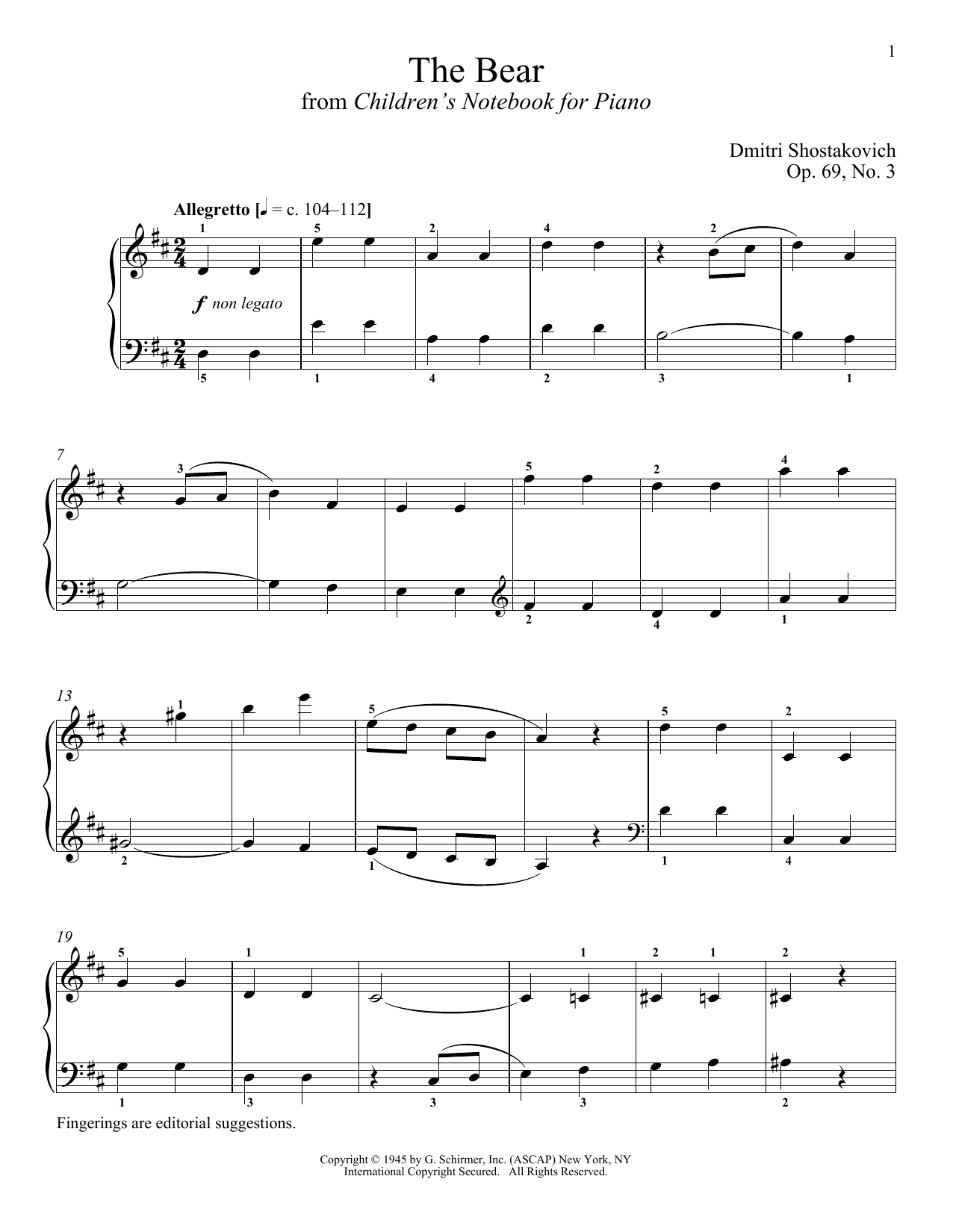 Learn to play Dmitri Shostakovich The Bear sheet music for Piano Solo in minutes. Price: 7.8900$ Dmitri Shostakovich The Bear sheet music notes and chords arranged for Piano Solo