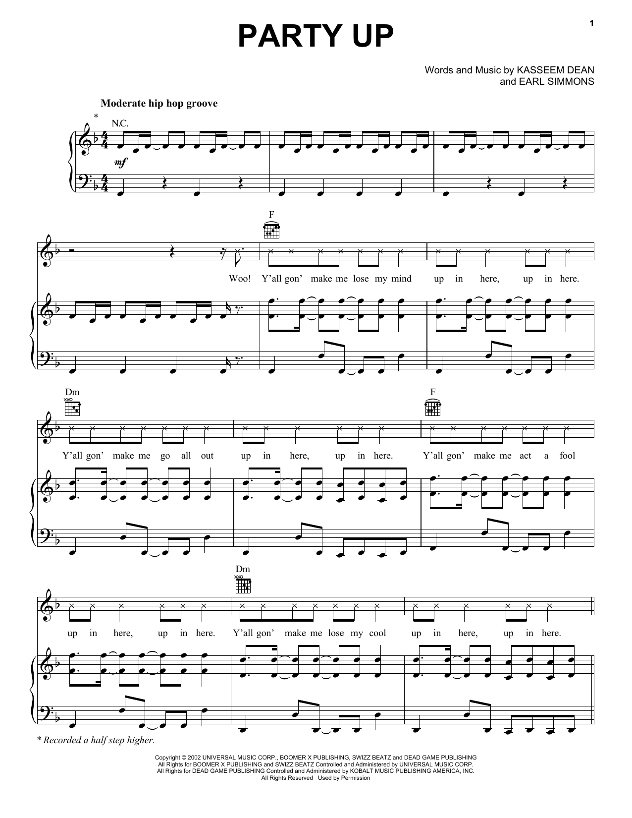 Learn to play DMX Party Up sheet music for Piano, Vocal & Guitar Chords (Right-Hand Melody) in minutes. Price: 7.8900$ DMX Party Up sheet music notes and chords arranged for Piano, Vocal & Guitar Chords (Right-Hand Melody)