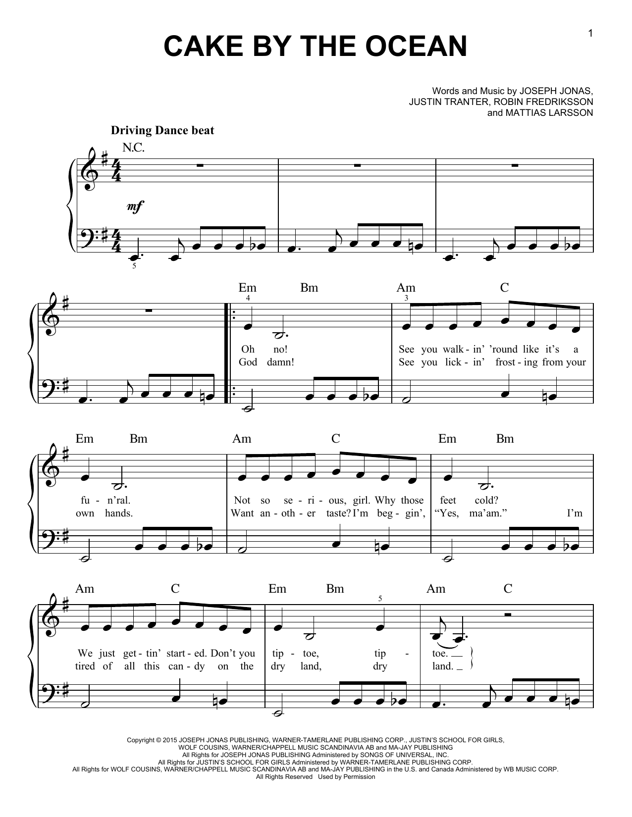 DNCE Cake By The Ocean sheet music notes and chords. Download Printable PDF.