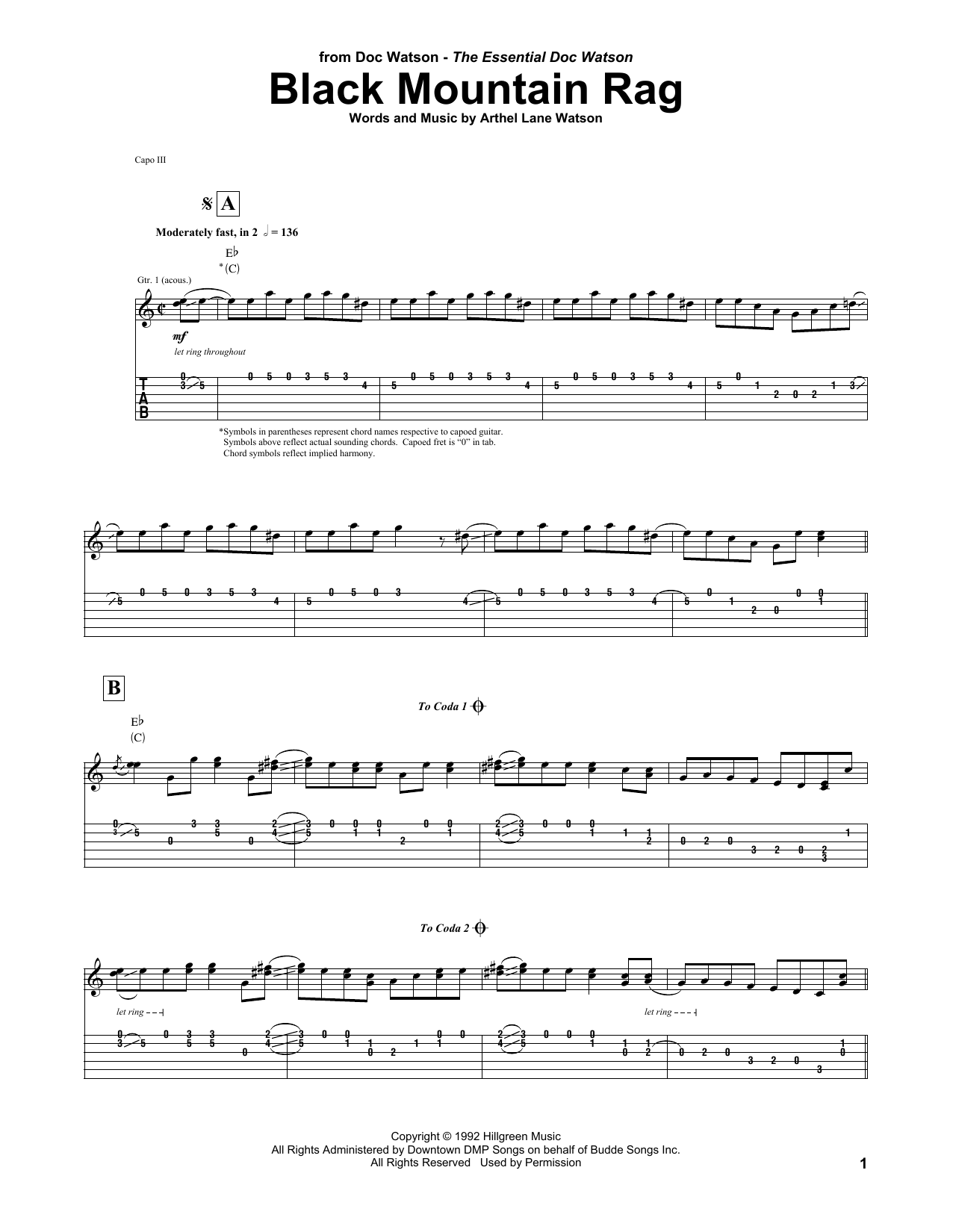 Learn to play Doc Watson Black Mountain Rag sheet music for Guitar Tab in minutes. Price: 7.8900$ Doc Watson Black Mountain Rag sheet music notes and chords arranged for Guitar Tab