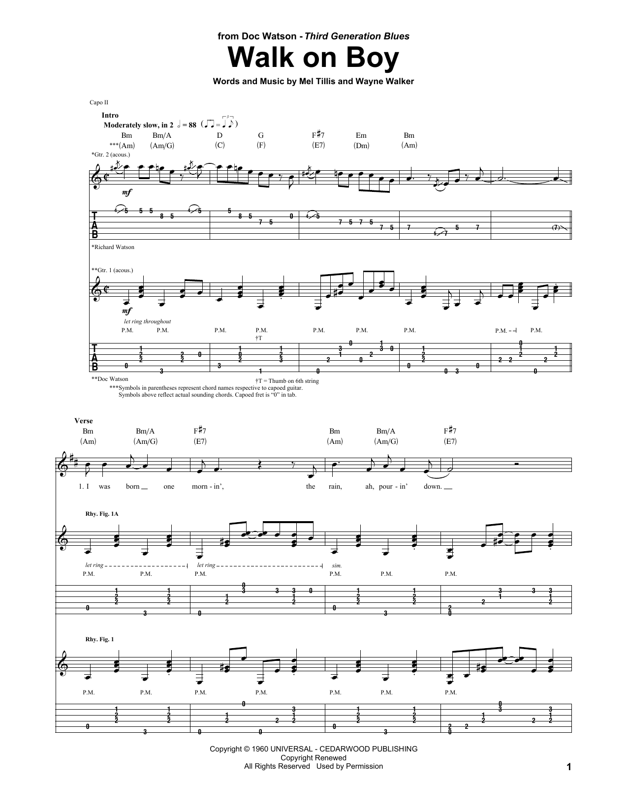 Doc Watson Walk On Boy sheet music notes and chords. Download Printable PDF.