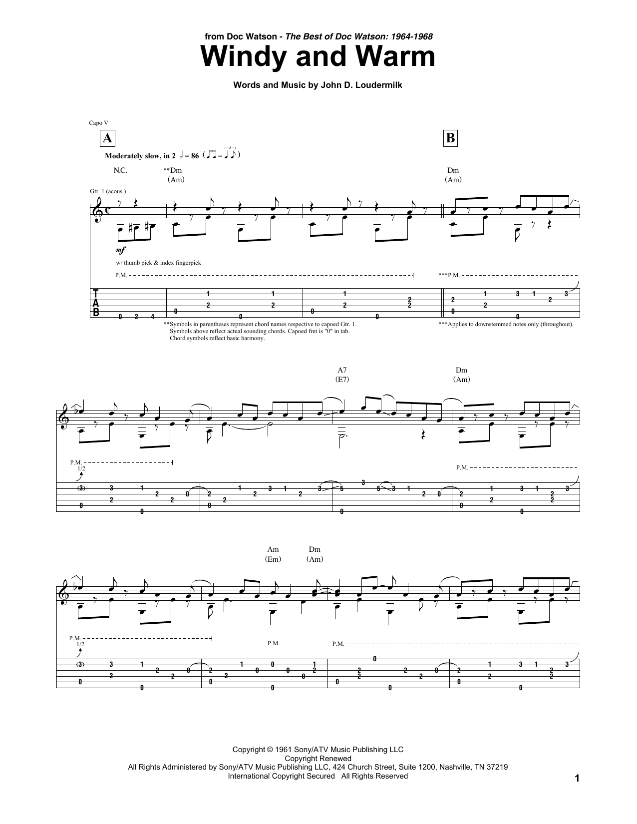 Learn to play Doc Watson Windy And Warm sheet music for Guitar Tab in minutes. Price: 7.8900$ Doc Watson Windy And Warm sheet music notes and chords arranged for Guitar Tab