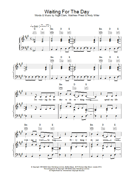 Dodgy Waiting For The Day sheet music notes and chords arranged for Piano, Vocal & Guitar Chords