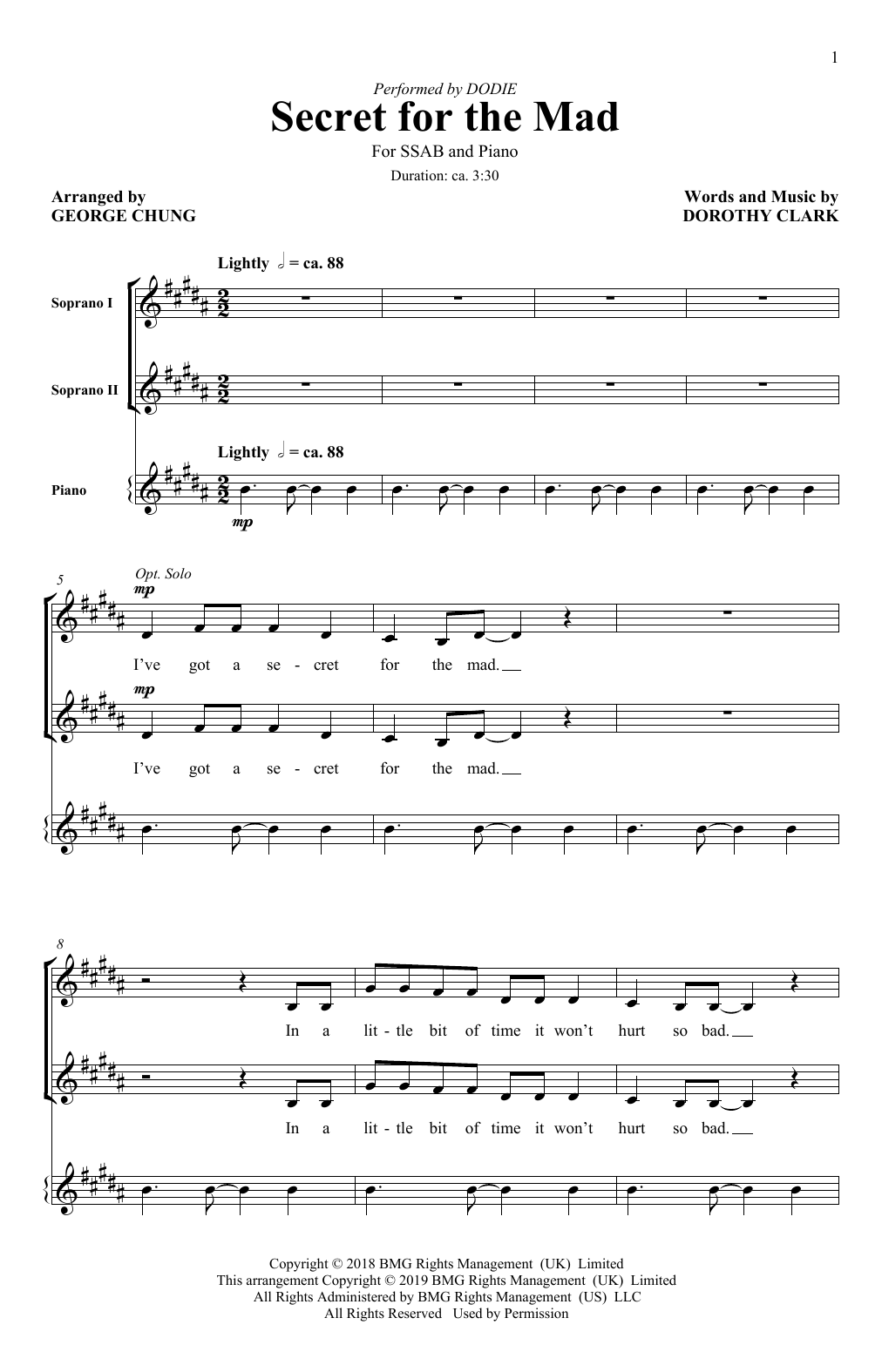 Dodie Secret For The Mad (arr. George Chung) sheet music notes and chords. Download Printable PDF.