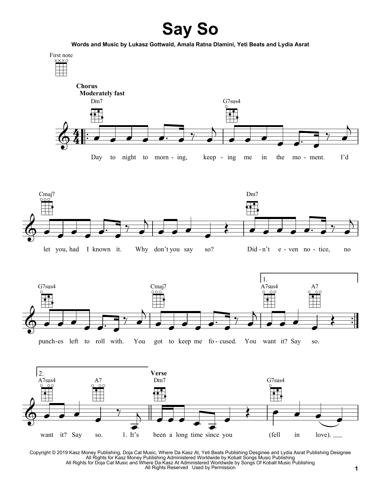 Learn to play Doja Cat Say So sheet music for Ukulele in minutes. Price: 5.9900$ Doja Cat Say So sheet music notes and chords arranged for Ukulele